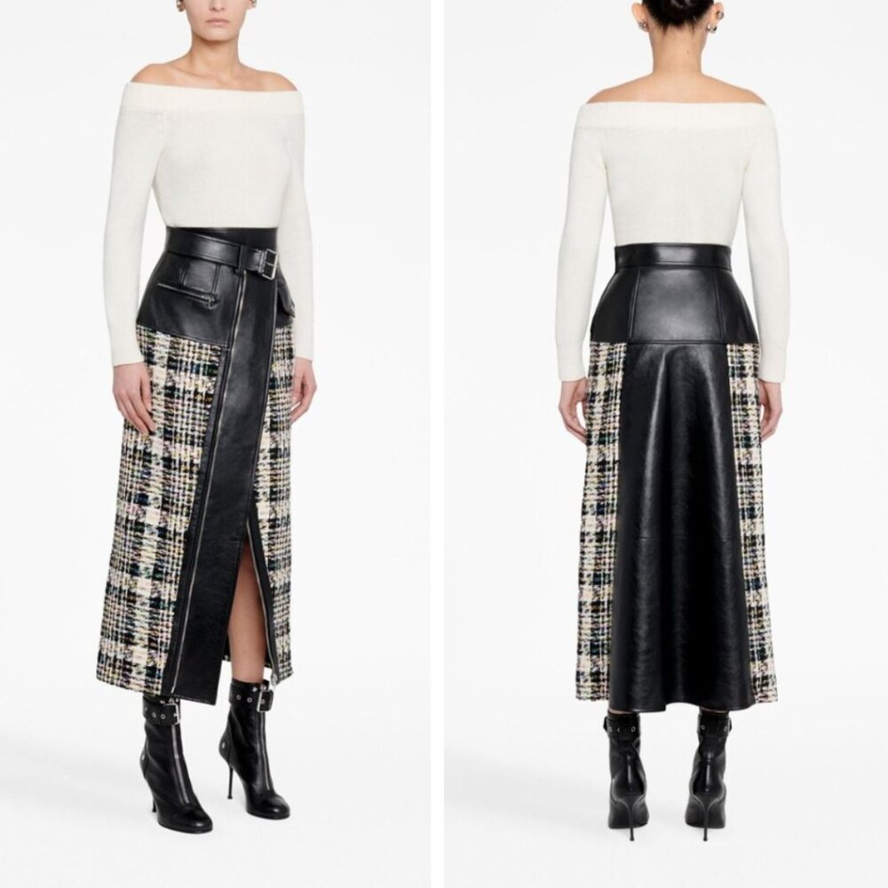 NWT Alexander McQueen Tweed and Leather Midi Skirt - Picture 5 of 15
